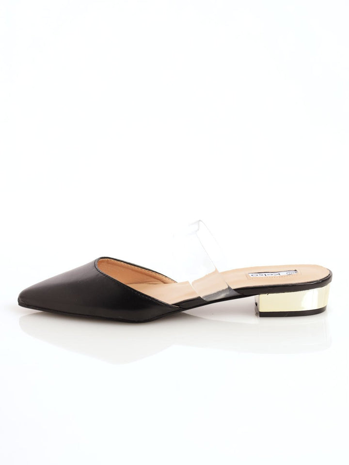 Ladies Pointed Block Heel Push-In Shoe - Black