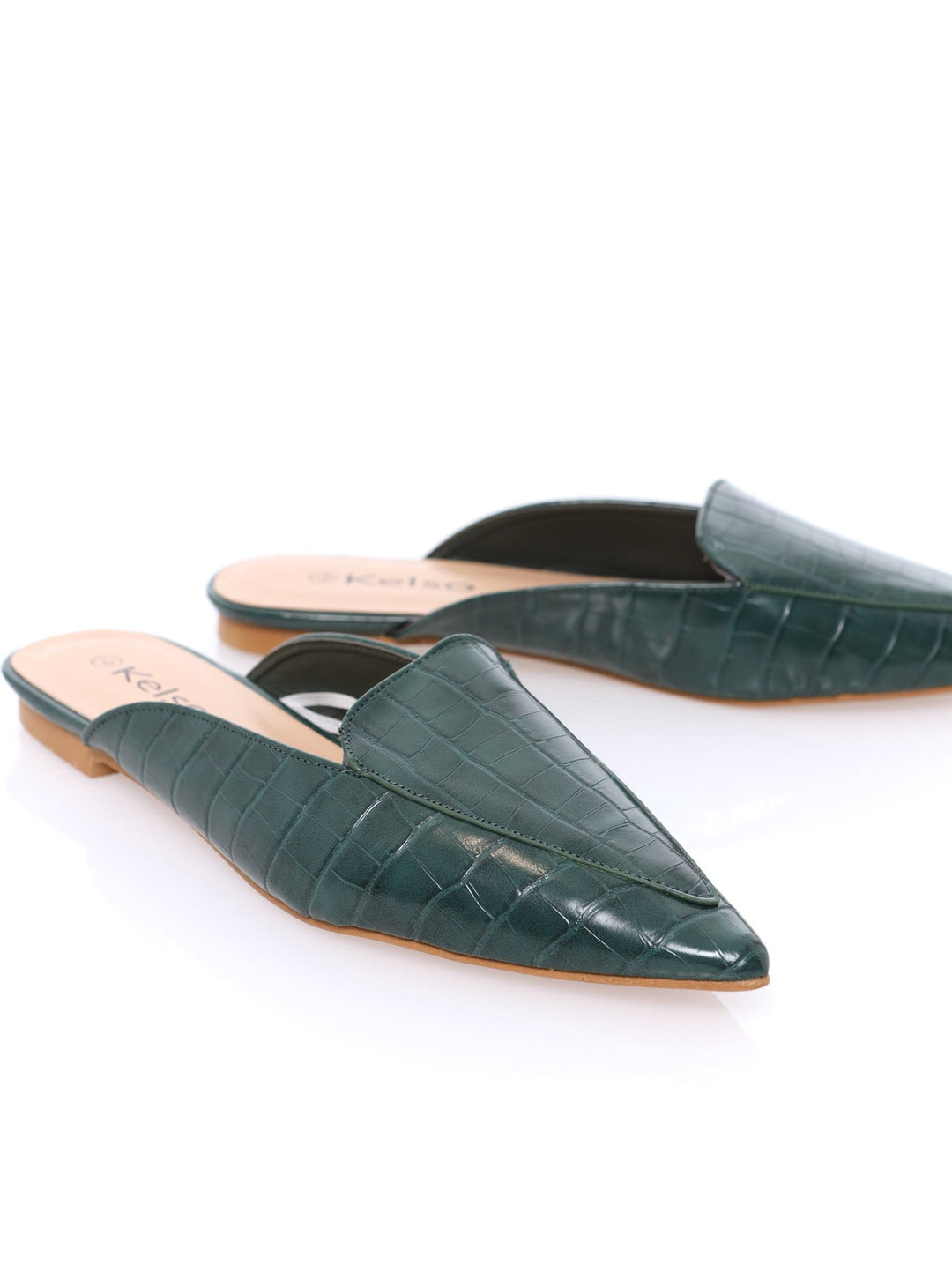 Ladies Slip-On Pointed Open Back Loafer - Bottle