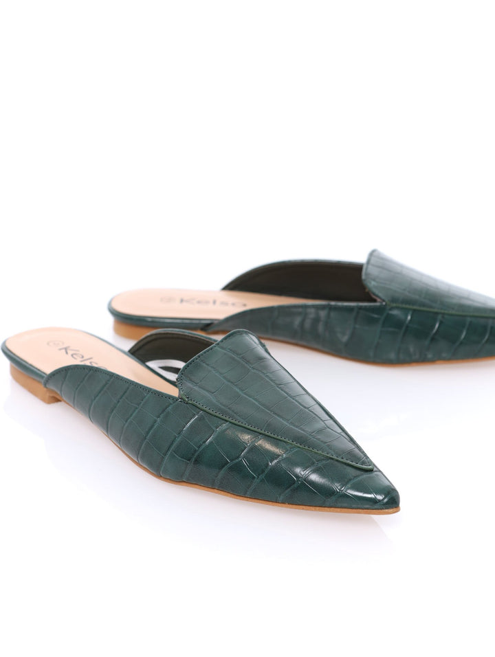 Ladies Slip-On Pointed Open Back Loafer - Bottle