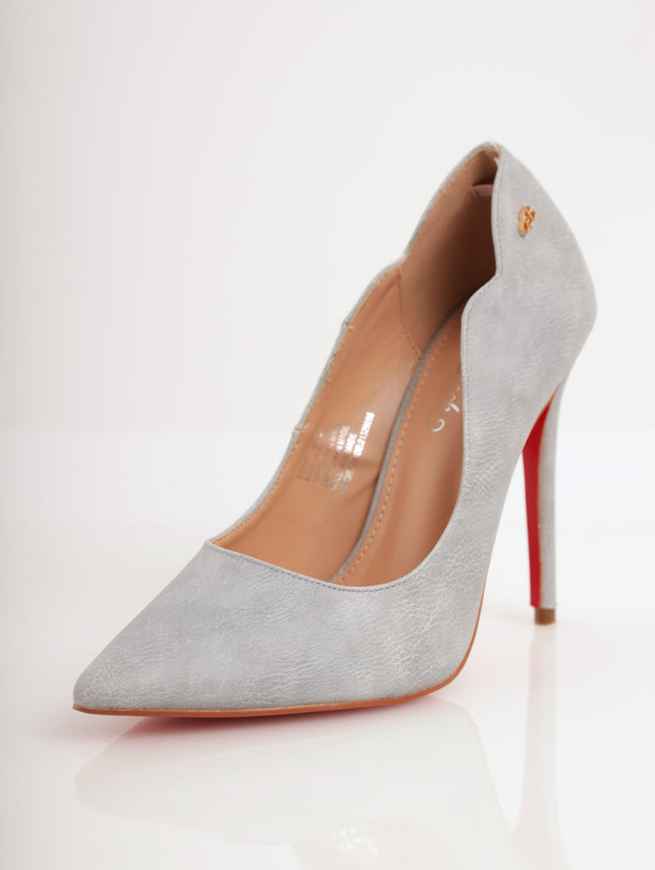Ladies Scalop Detail Pointed Court Heel - Grey