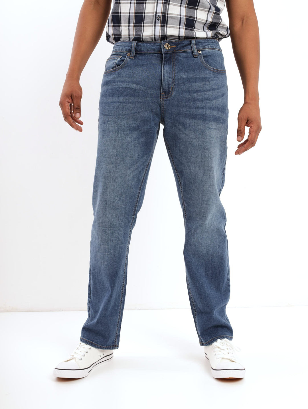 Men's Mid Blue Stretch Fit Creased Denim Jean