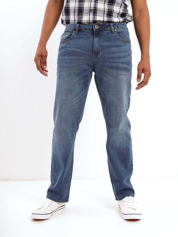 Men's Mid Blue Stretch Fit Creased Denim Jean