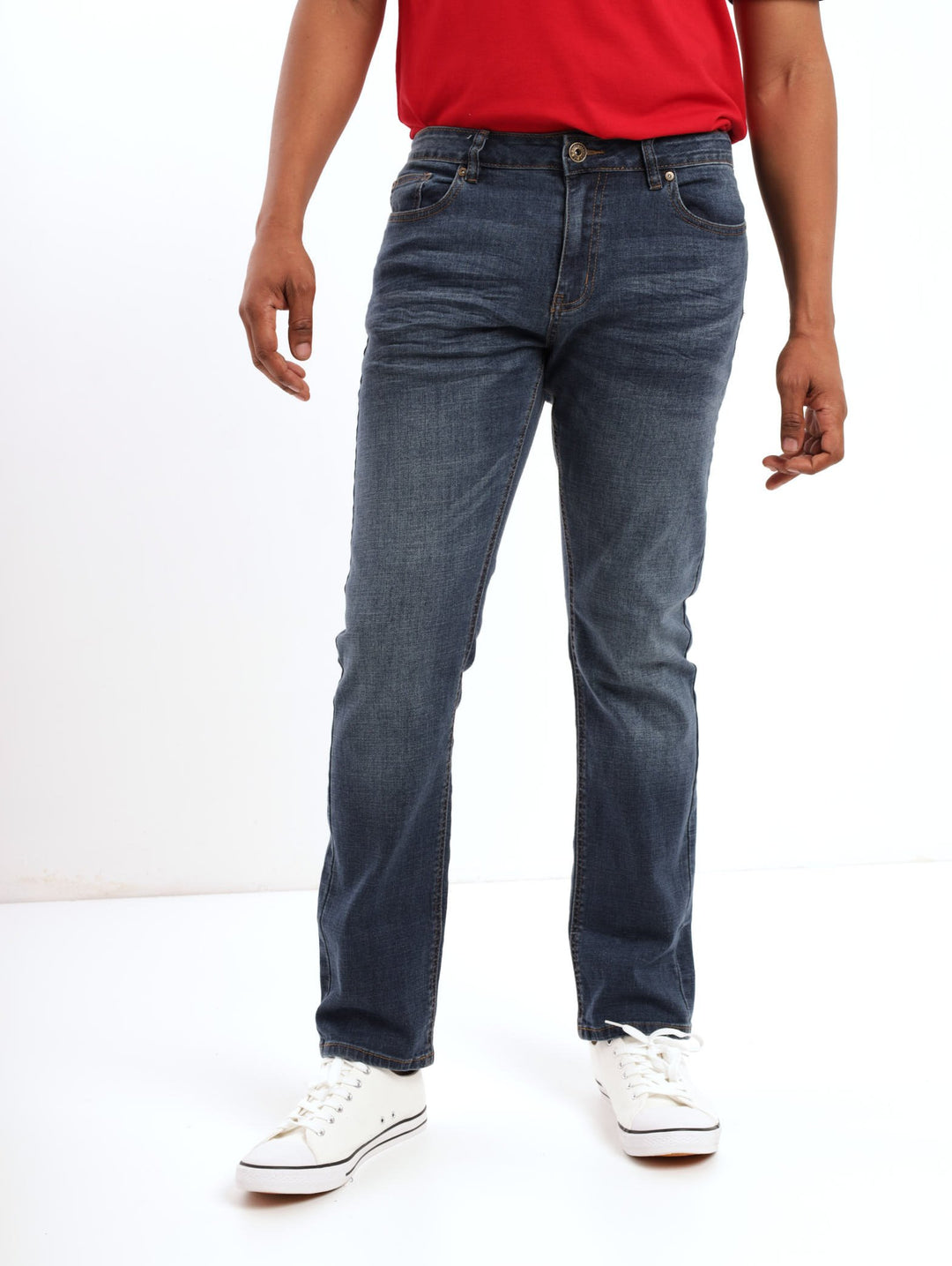 Men's Dark Blue Slim Fit Creased Denim Jean