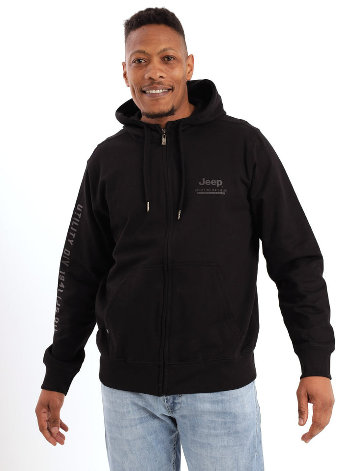 Men's Zip Through Hooded Track Top - Black