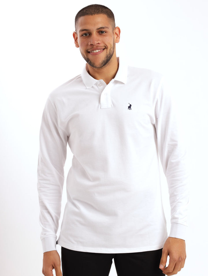Men's Long Sleeve Plain Pique Golfer - White