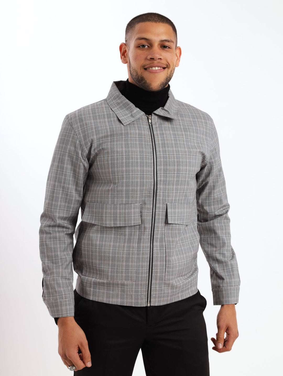 Men's Check Shacket - White/Black