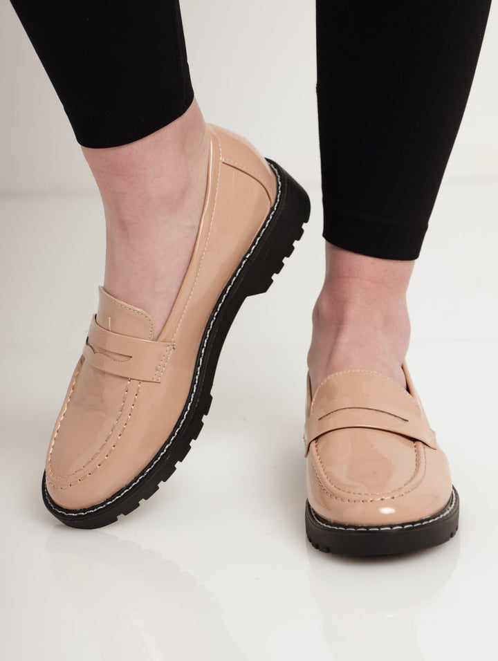 Ladies Chunky Loafer With Stitch Detail On Sole - Blush