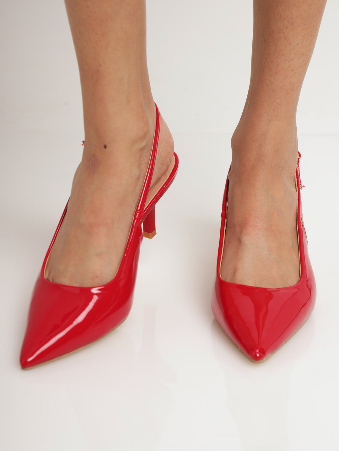 Ladies Pointed Slingback Stiletto Heel - Red