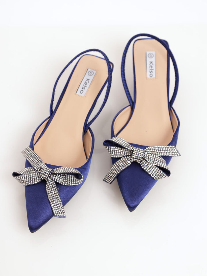 Ladies Pointed Slingback Kitten Heel - Navy
