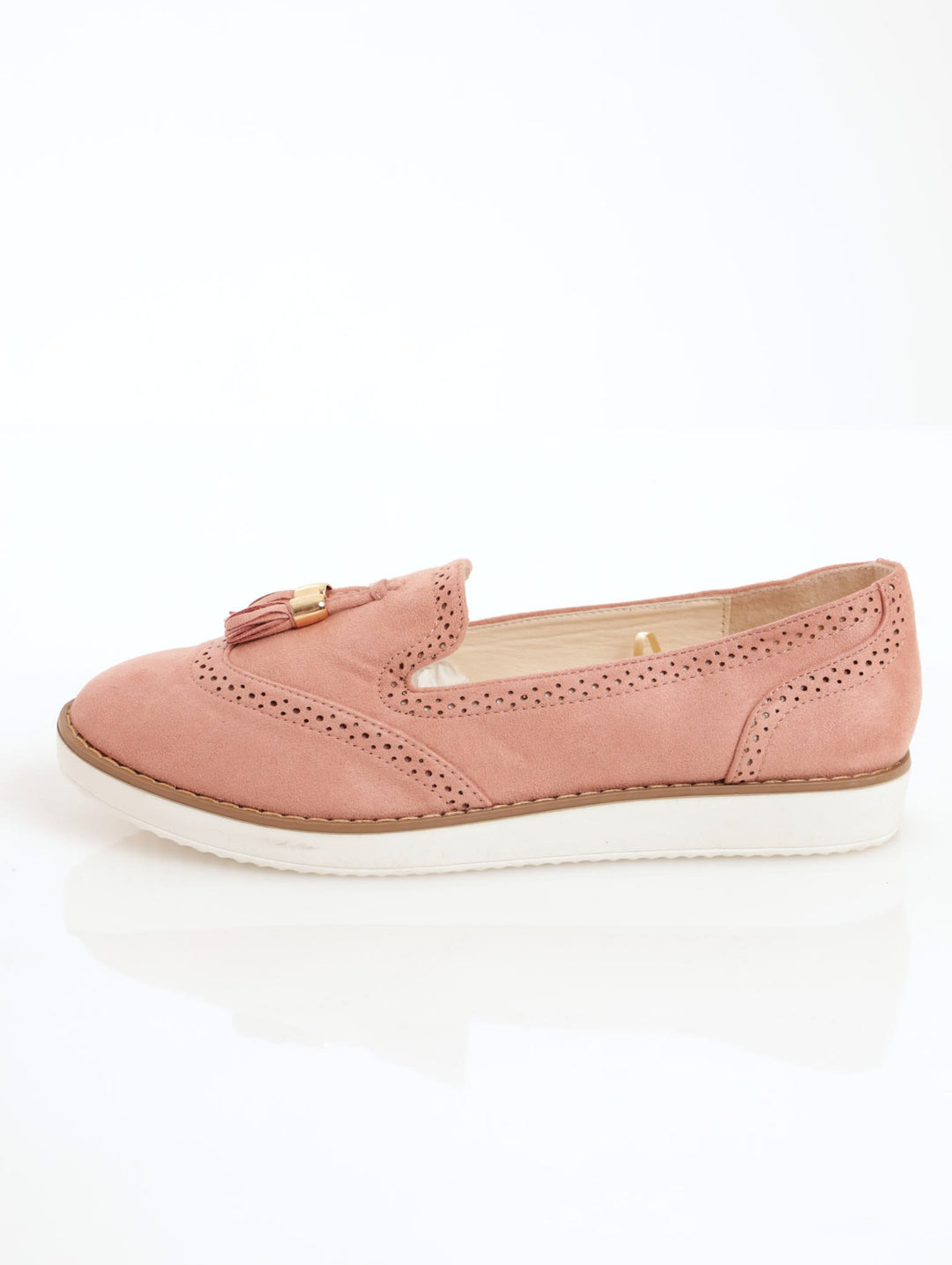 Ladies Albert Cut Shoe With Tassel And Laser-Cut Detail - Blush