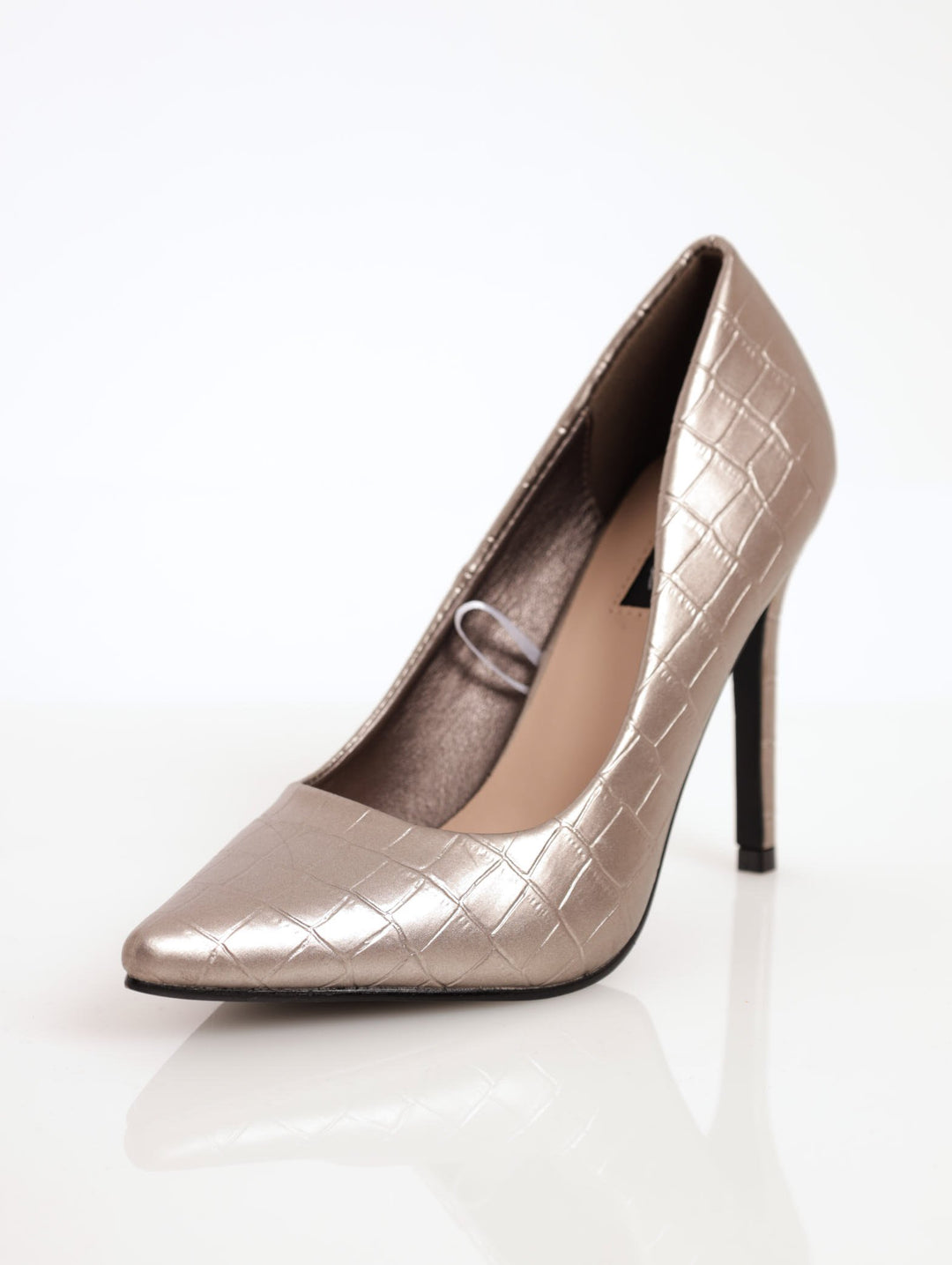 Ladies Textured Stiletto Pointed Court Heel - Pewter