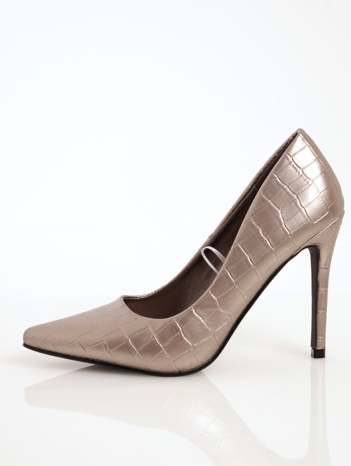 Ladies Textured Stiletto Pointed Court Heel - Pewter