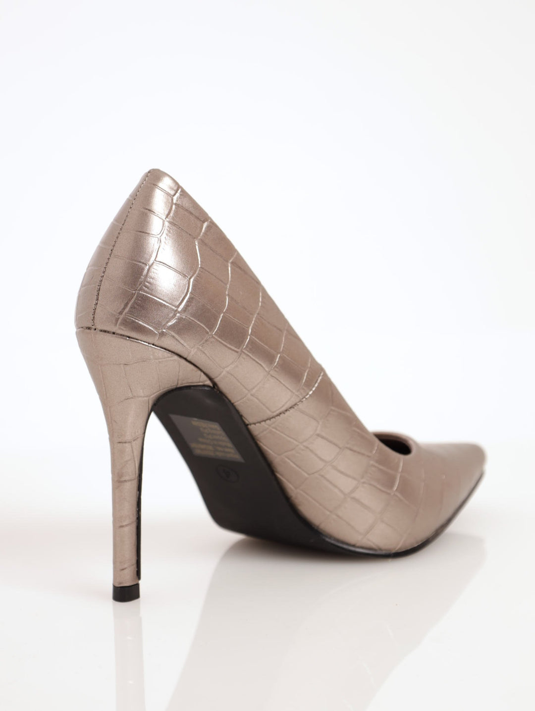 Ladies Textured Stiletto Pointed Court Heel - Pewter
