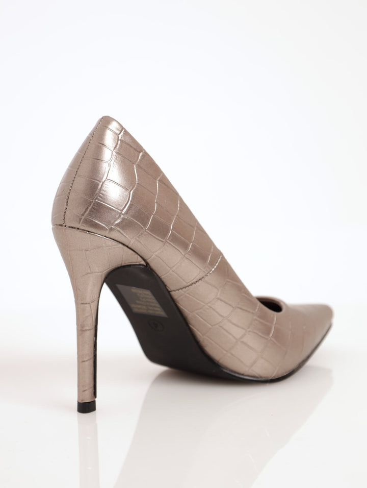 Ladies Textured Stiletto Pointed Court Heel - Pewter