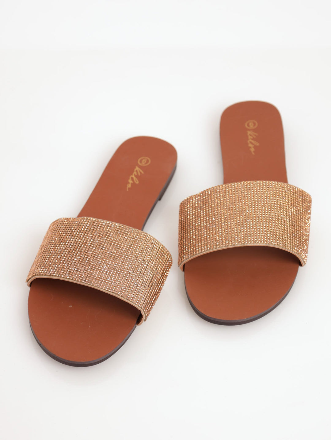 Ladies Embellished Solid Mule Flat Sandal - Rose Gold