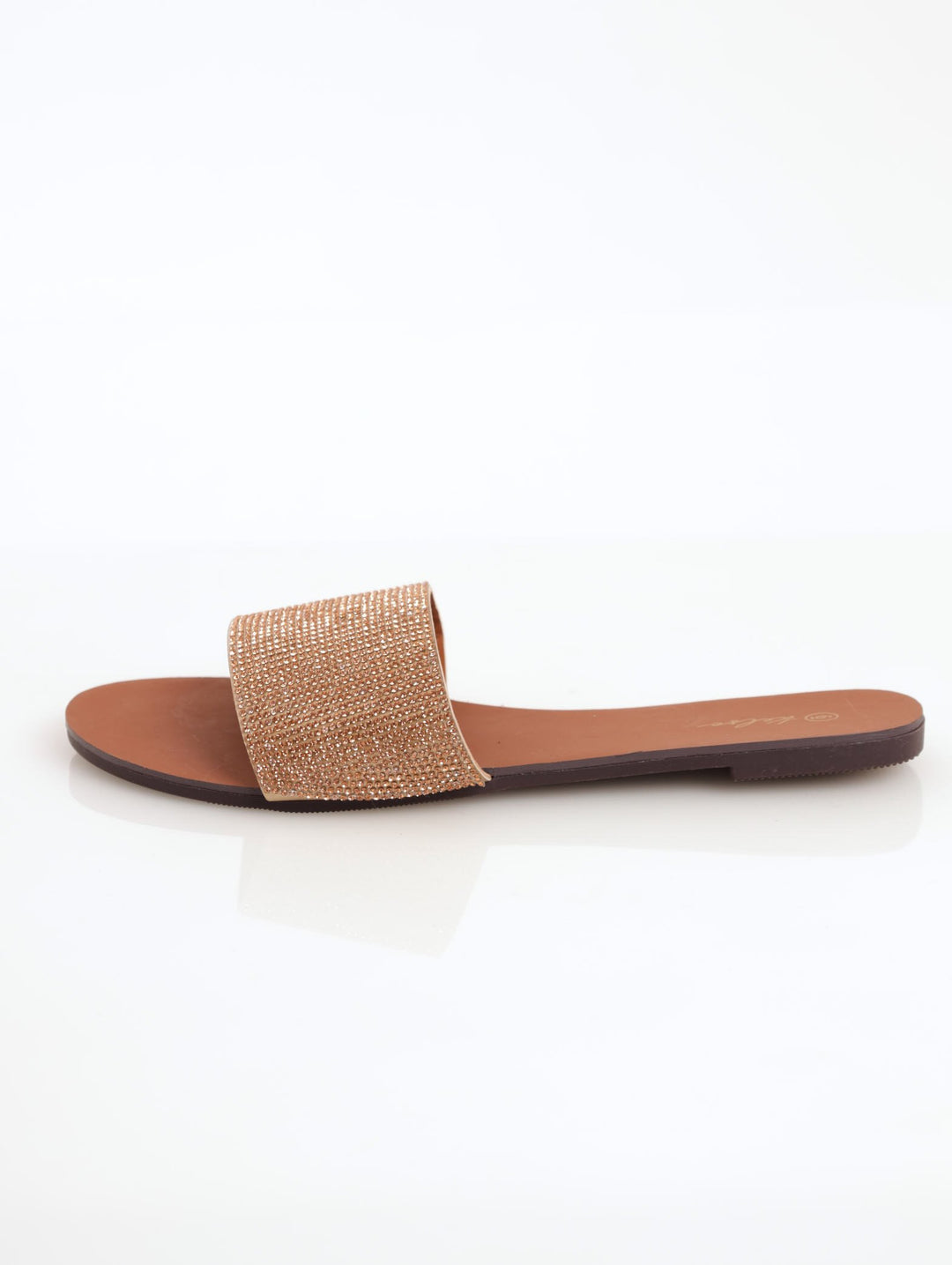 Ladies Embellished Solid Mule Flat Sandal - Rose Gold