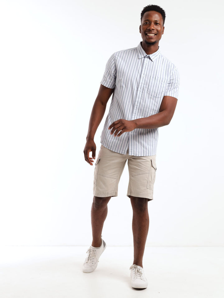 Men's Short Sleeve Striped Shirt - Blue/White