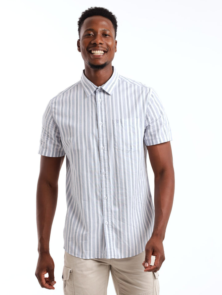 Men's Short Sleeve Striped Shirt - Blue/White