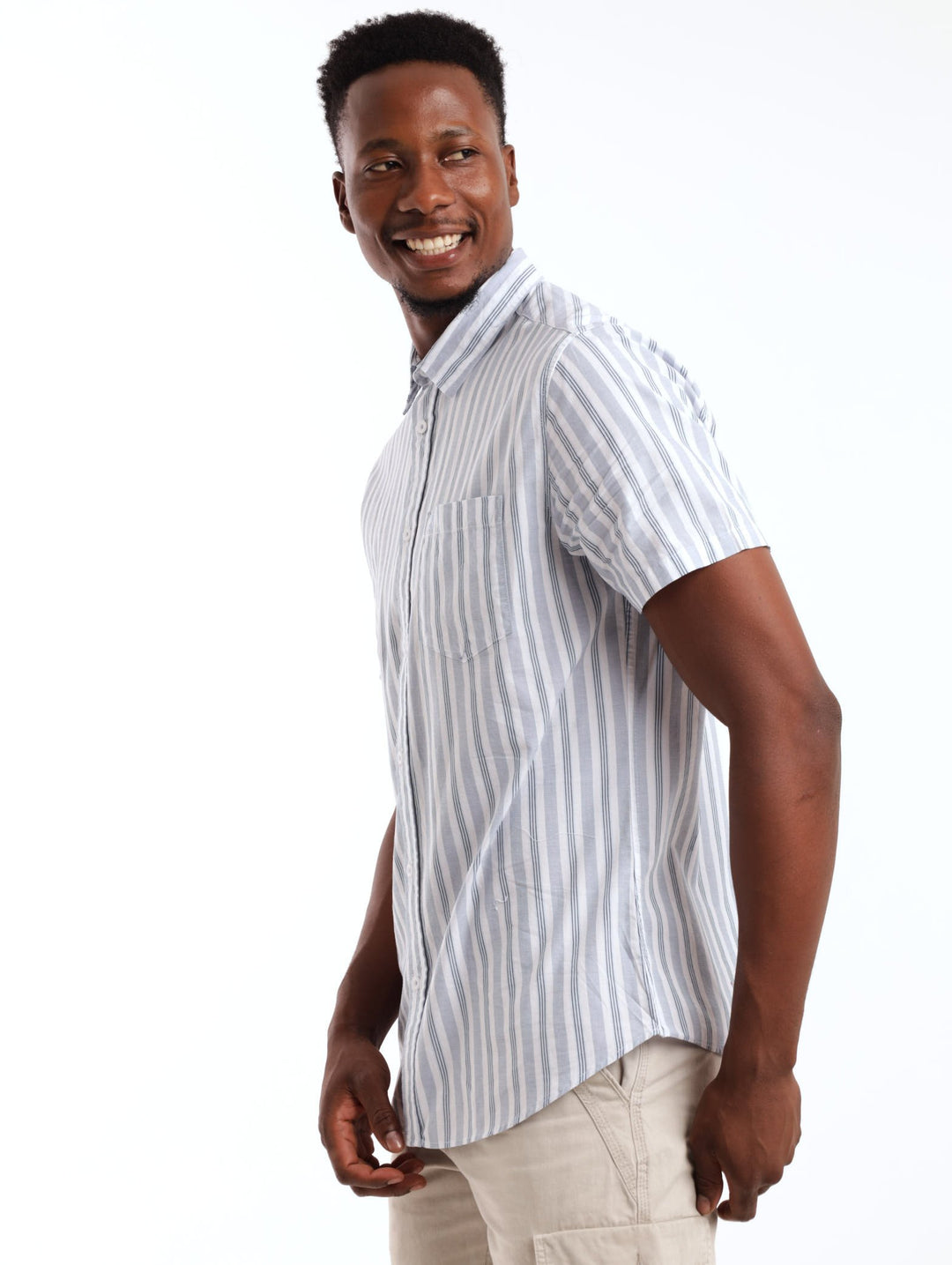 Men's Short Sleeve Striped Shirt - Blue/White