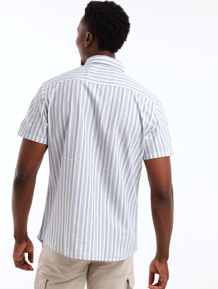 Men's Short Sleeve Striped Shirt - Blue/White