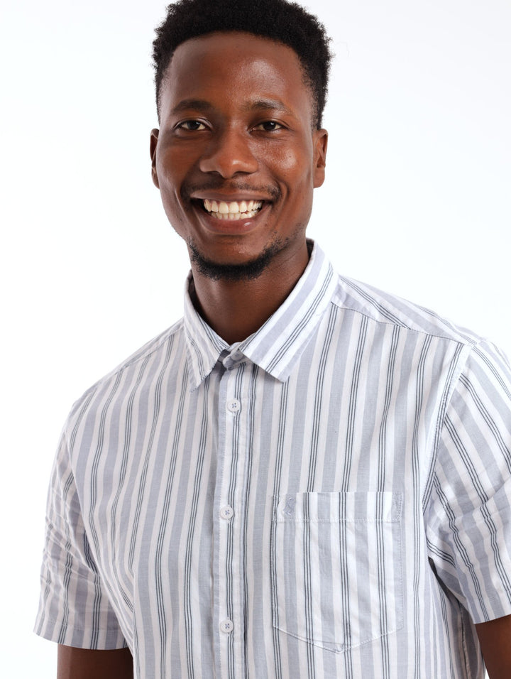 Men's Short Sleeve Striped Shirt - Blue/White