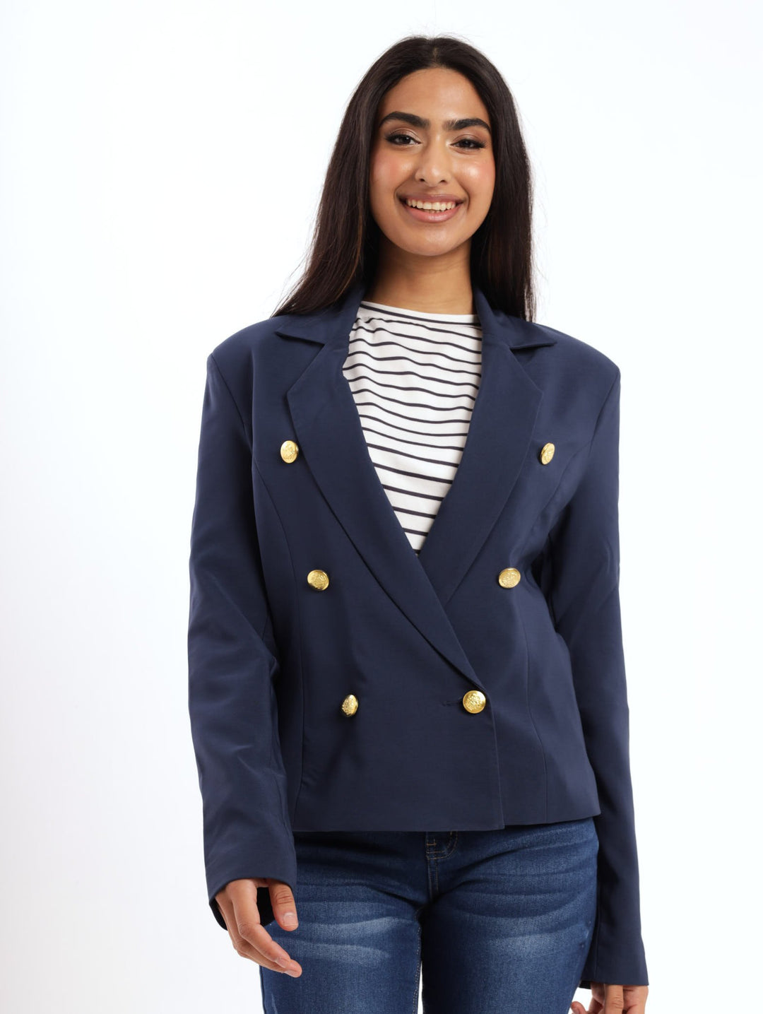 Ladies Nautical Double Breast Blazer - Navy