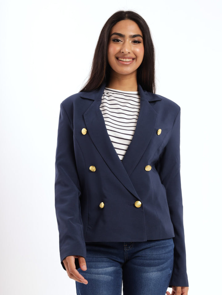 Ladies Nautical Double Breast Blazer - Navy