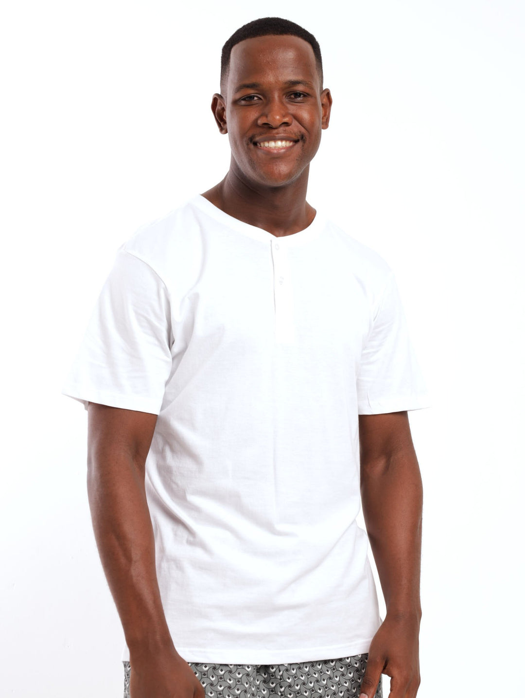 Men's Short Sleeve Henley Top - White