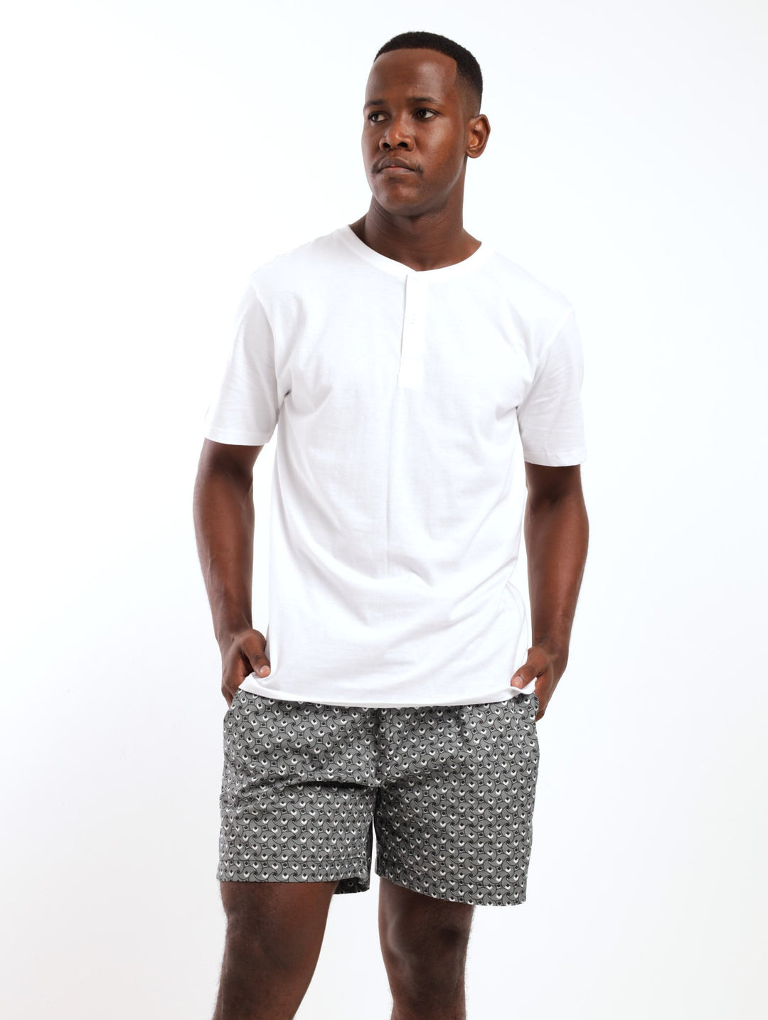 Men's All Over Print Woven Short - Grey/Black/White