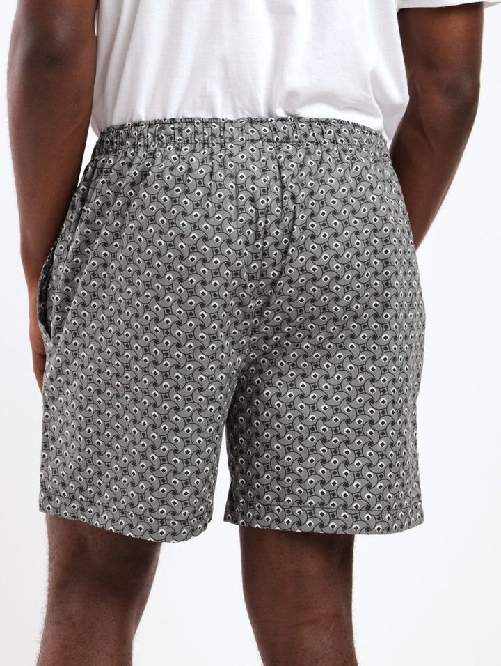 Men's All Over Print Woven Short - Grey/Black/White