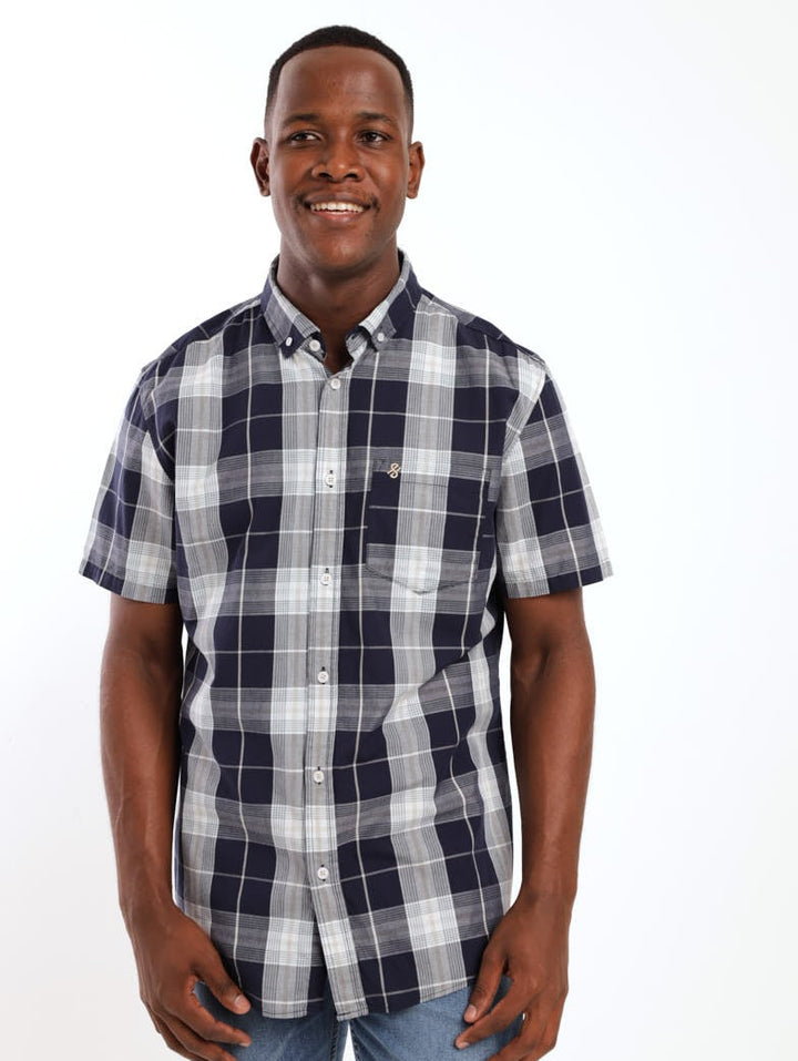 Men's Short Sleeve Check Shirt - Beige