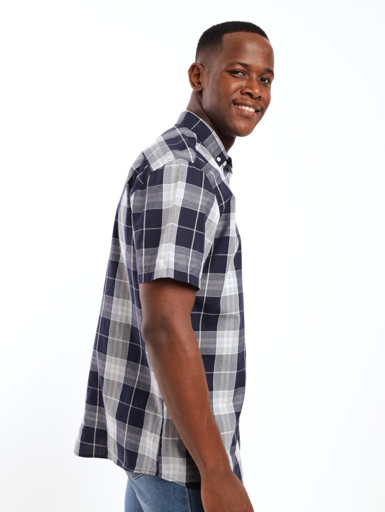 Men's Short Sleeve Check Shirt - Beige