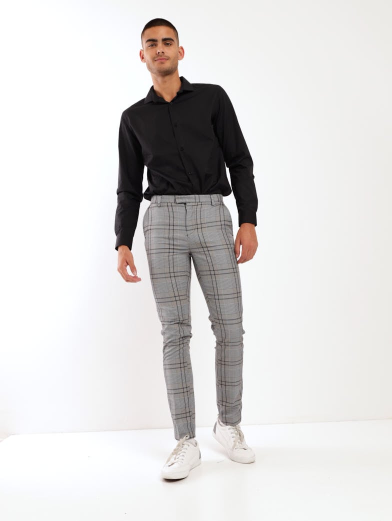 Mens Men's Stretch Check Trouser Black/White – Edgars