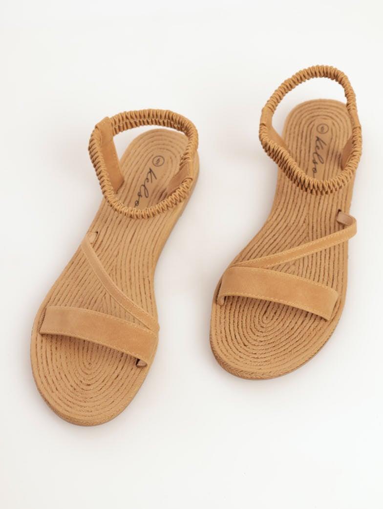 Ladies Elasticated Moulded Mule Sandal With Tube Strap - Brown