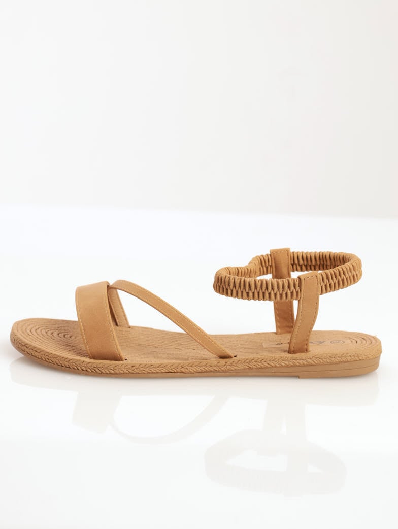 Ladies Elasticated Moulded Mule Sandal With Tube Strap - Brown