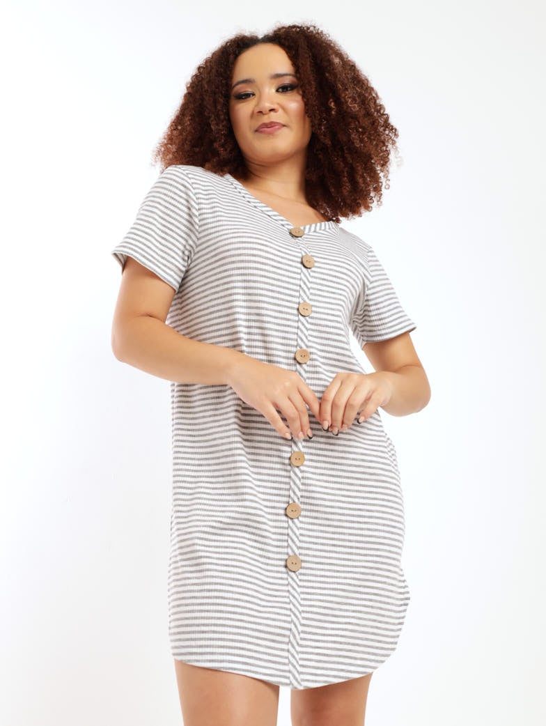 Ladies Striped Button Down Sleepshirt