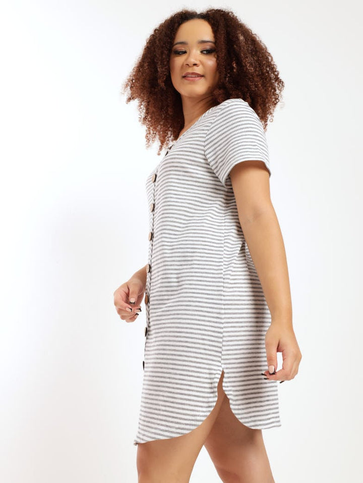 Ladies Striped Button Down Sleepshirt