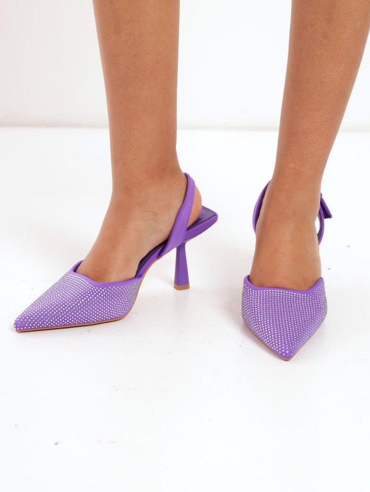 Ladies Mid Shaped Stiletto Slingback Court Heel - Purple