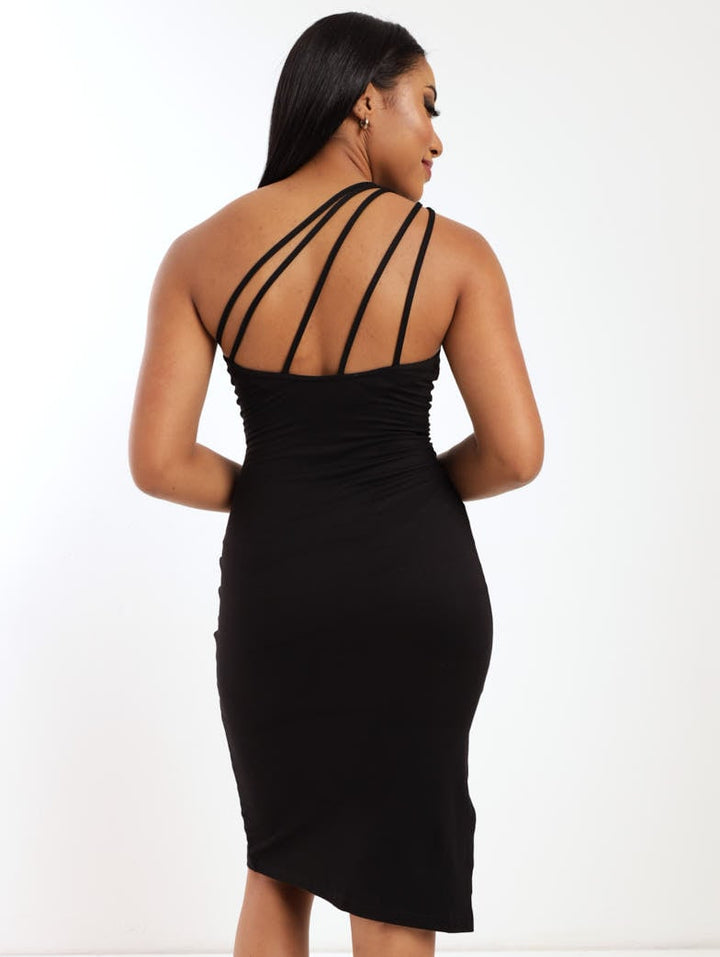Ladies One Shoulder Dress - Black