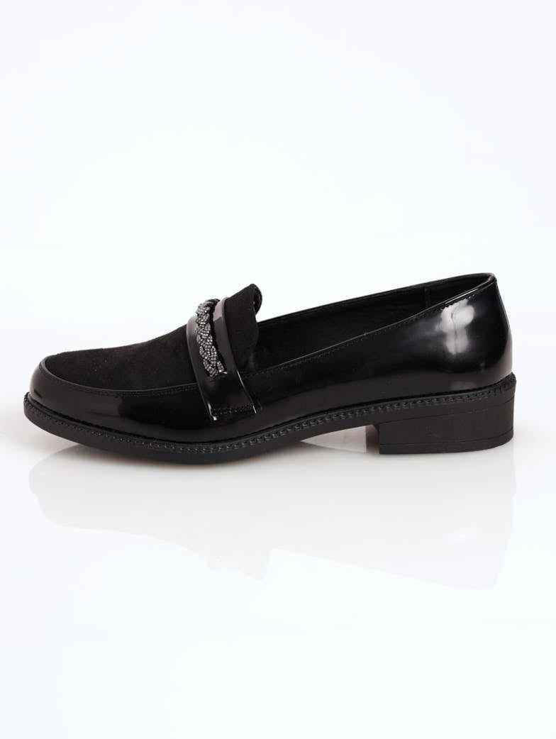 Ladies Fabric Block Loafer With Plaited Glitz Trim - Black