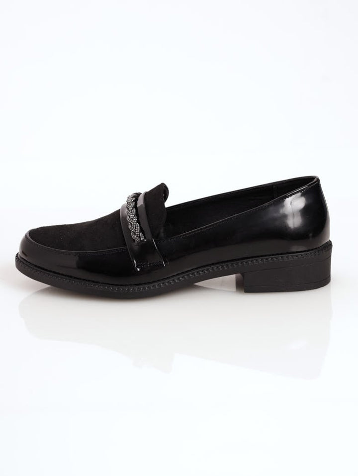 Ladies Fabric Block Loafer With Plaited Glitz Trim - Black