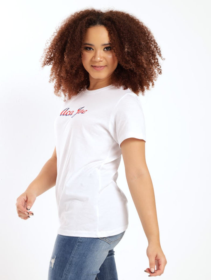 Ladies Short Sleeve Embroidered Jersey Tee - White
