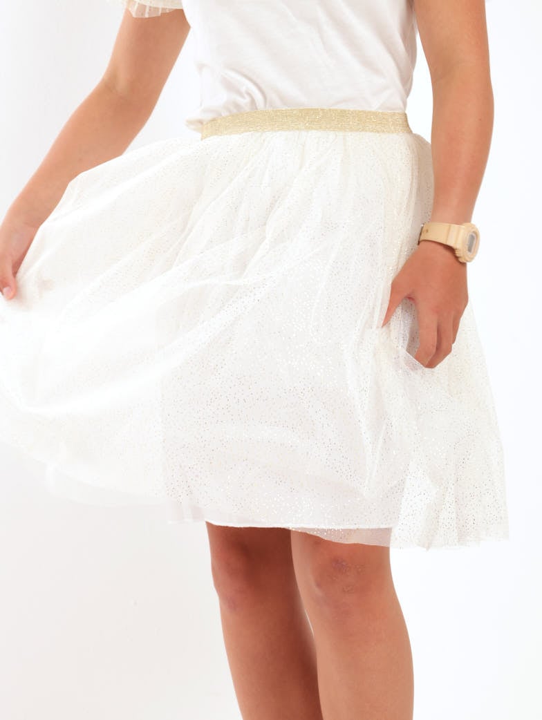 Girls Glitter Mesh Skirt - Cream