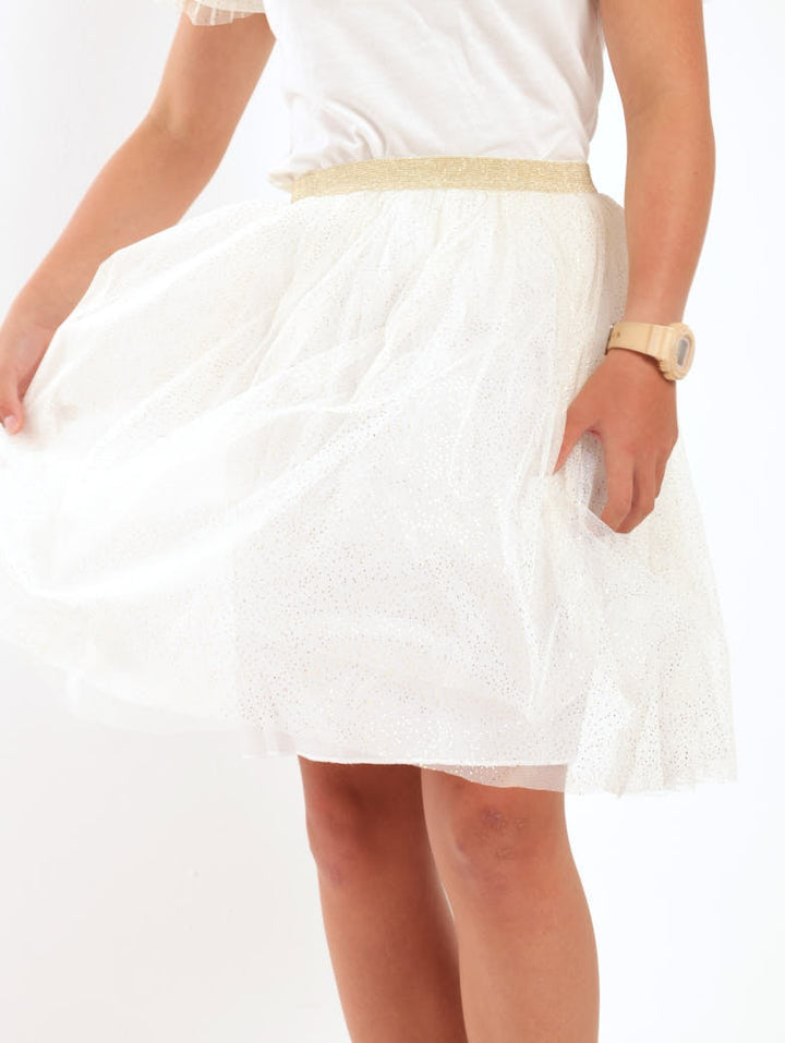Girls Glitter Mesh Skirt - Cream
