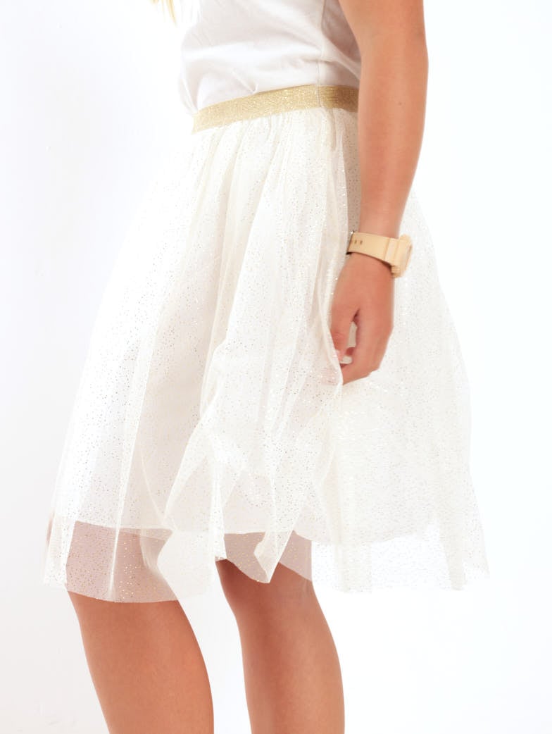 Girls Glitter Mesh Skirt - Cream