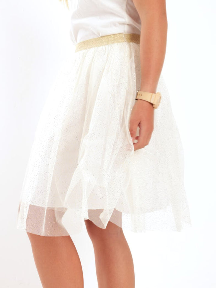 Girls Glitter Mesh Skirt - Cream