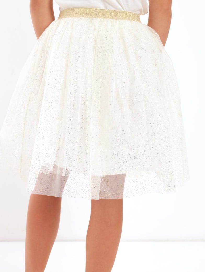 Girls Glitter Mesh Skirt - Cream