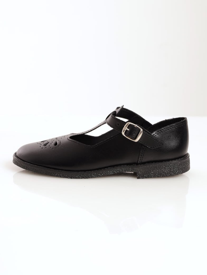 Girls Synthetic Tear Drop School Shoe Black - Main Image