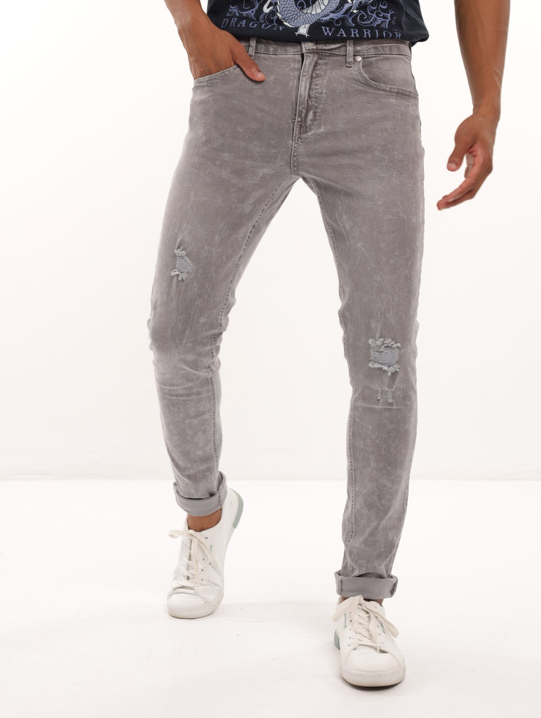 Men's Acid Wash Grey Skinny Denim Jean