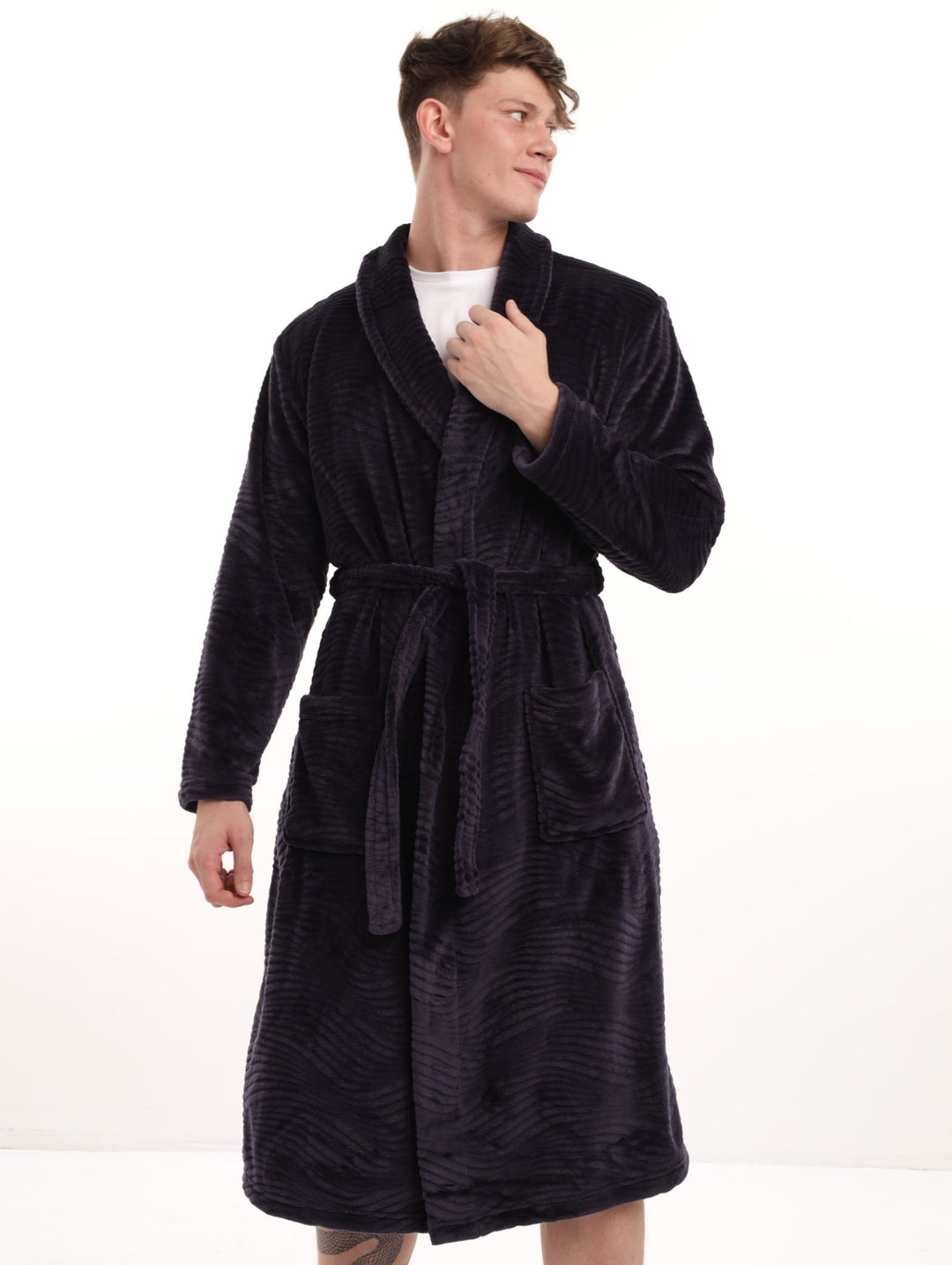 Men's Cutting Flannel Gown - Navy